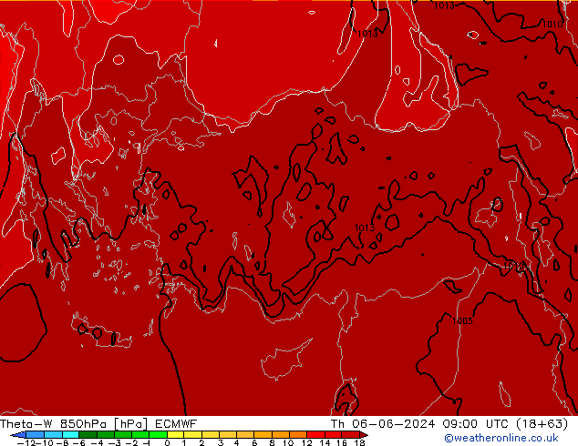 Theta-W 850hPa ECMWF czw. 06.06.2024 09 UTC