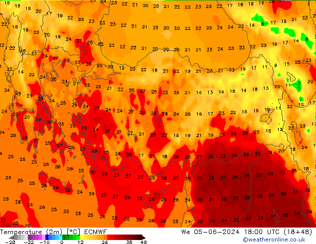 Temperature (2m) ECMWF St 05.06.2024 18 UTC