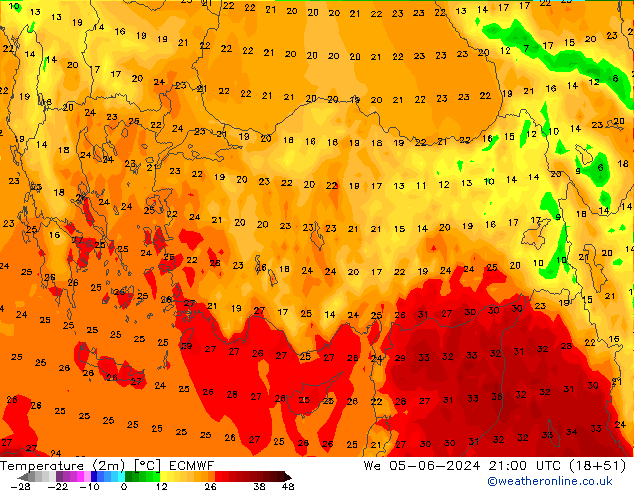 Temperature (2m) ECMWF We 05.06.2024 21 UTC