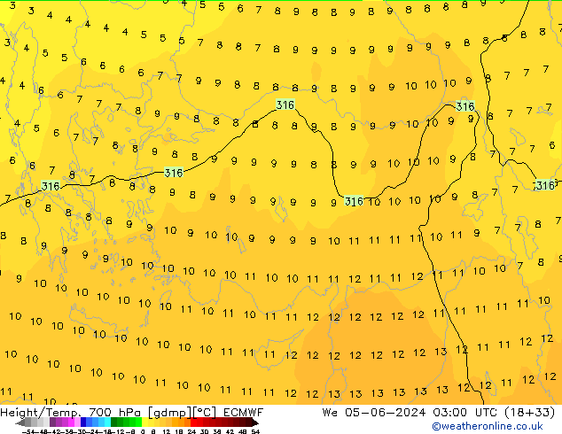 Height/Temp. 700 hPa ECMWF We 05.06.2024 03 UTC