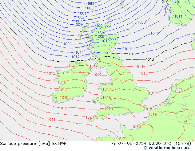 Atmosférický tlak ECMWF Pá 07.06.2024 00 UTC