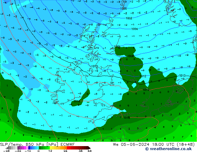 850 hPa Yer Bas./Sıc ECMWF Çar 05.06.2024 18 UTC