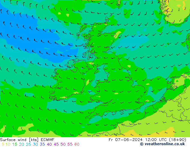 Surface wind ECMWF Fr 07.06.2024 12 UTC