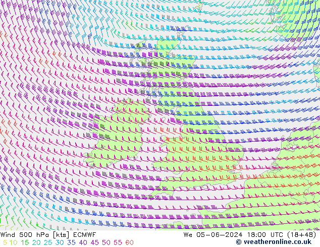 wiatr 500 hPa ECMWF śro. 05.06.2024 18 UTC