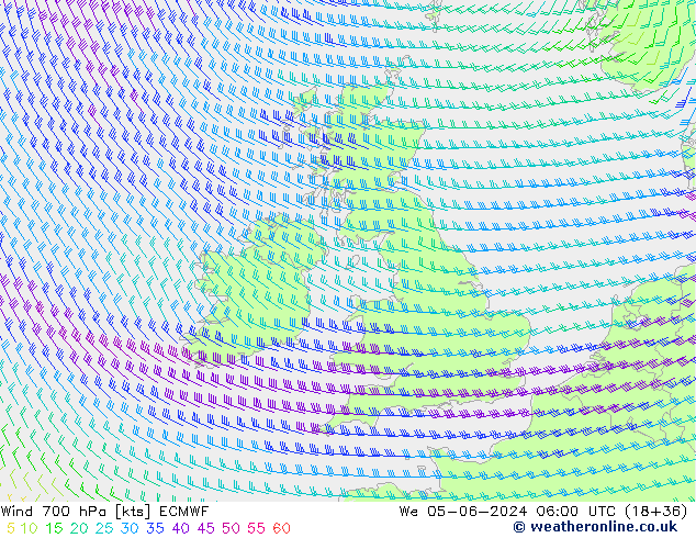 Wind 700 hPa ECMWF We 05.06.2024 06 UTC