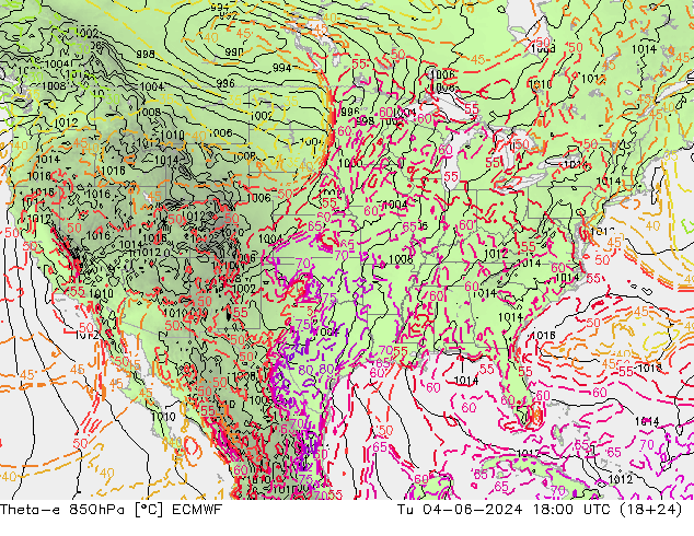 Theta-e 850hPa ECMWF Sa 04.06.2024 18 UTC