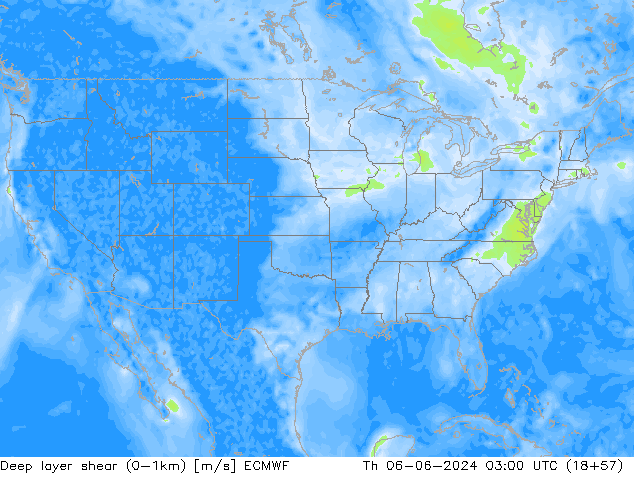 Deep layer shear (0-1km) ECMWF Per 06.06.2024 03 UTC