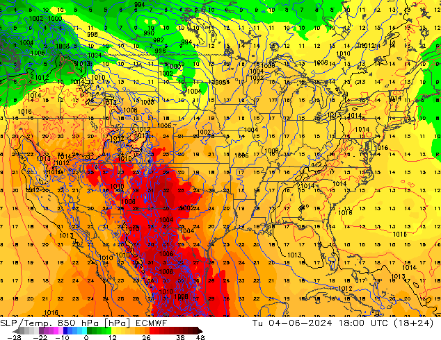 850 hPa Yer Bas./Sıc ECMWF Sa 04.06.2024 18 UTC