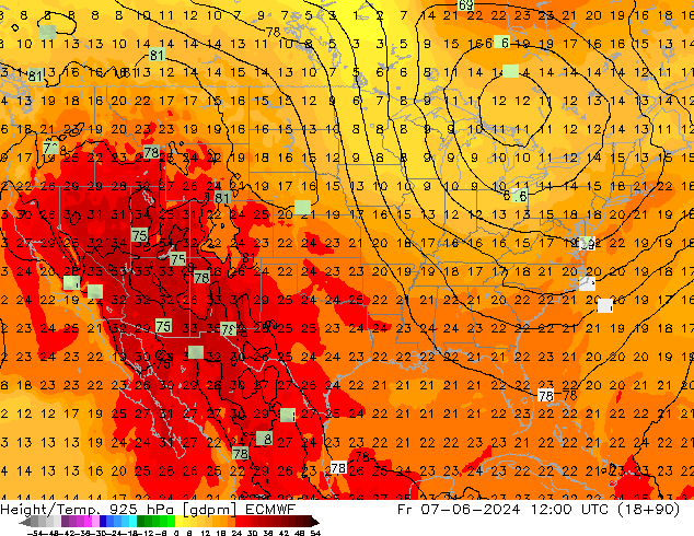 Height/Temp. 925 hPa ECMWF Fr 07.06.2024 12 UTC