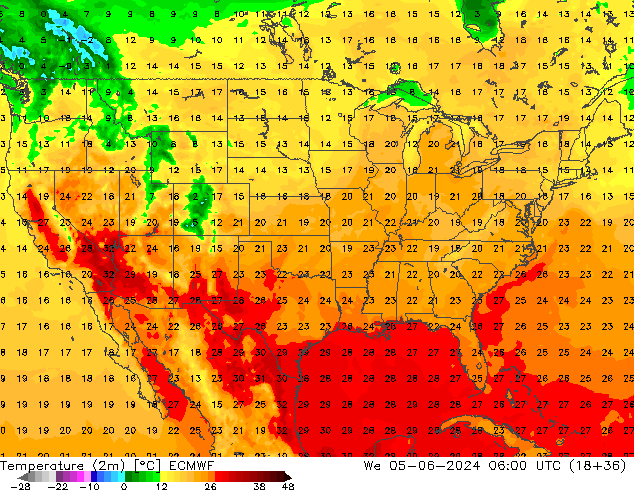 Temperature (2m) ECMWF We 05.06.2024 06 UTC