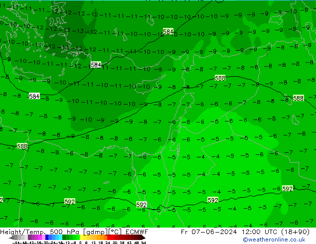 Z500/Rain (+SLP)/Z850 ECMWF vie 07.06.2024 12 UTC