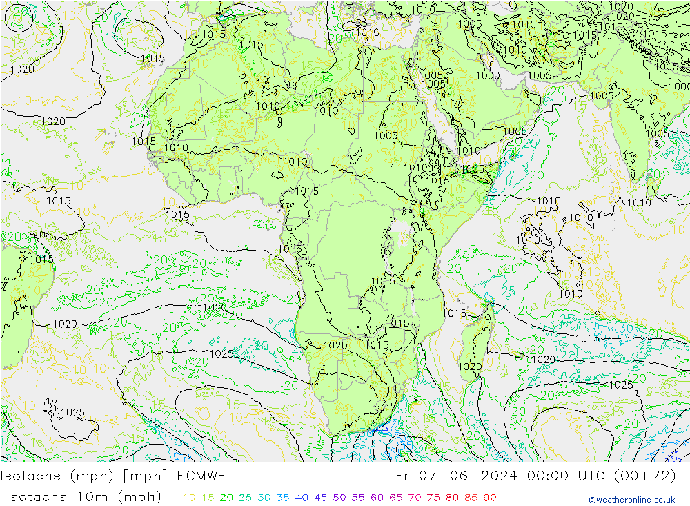 Isotaca (mph) ECMWF vie 07.06.2024 00 UTC