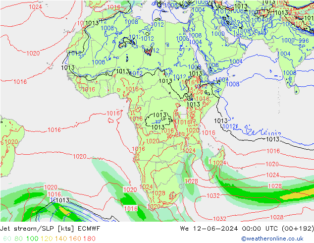 Corrente a getto ECMWF mer 12.06.2024 00 UTC