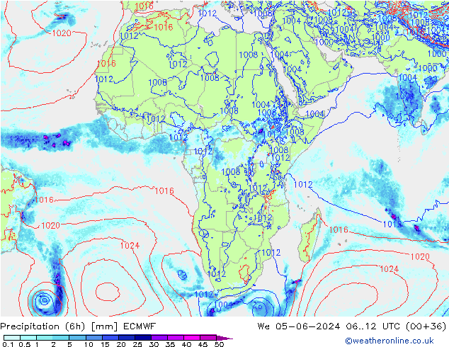 Z500/Rain (+SLP)/Z850 ECMWF mer 05.06.2024 12 UTC