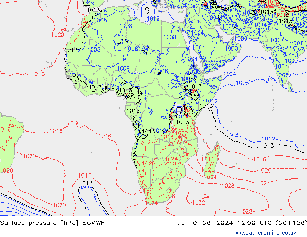 Surface pressure ECMWF Mo 10.06.2024 12 UTC