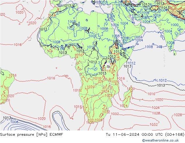 pressão do solo ECMWF Ter 11.06.2024 00 UTC