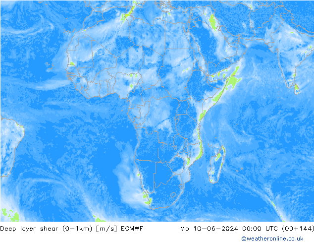 Deep layer shear (0-1km) ECMWF Seg 10.06.2024 00 UTC