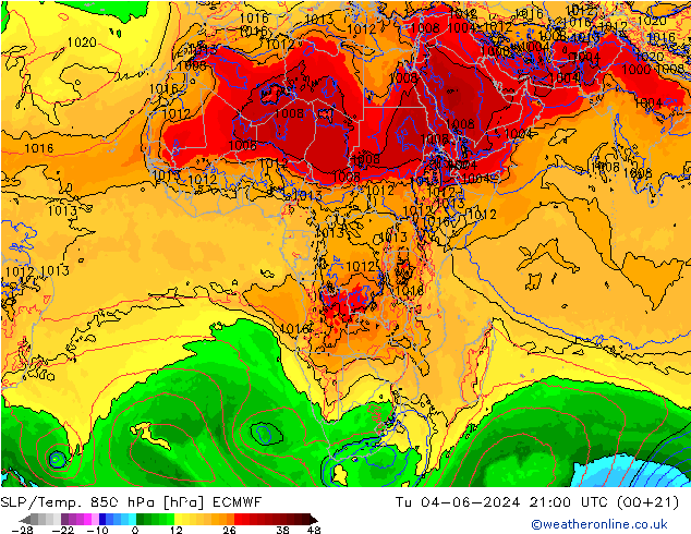 SLP/Temp. 850 hPa ECMWF Ter 04.06.2024 21 UTC