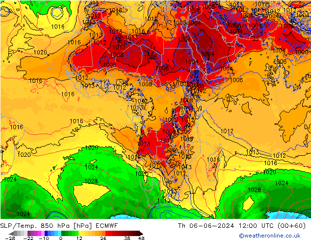 SLP/Temp. 850 hPa ECMWF  06.06.2024 12 UTC