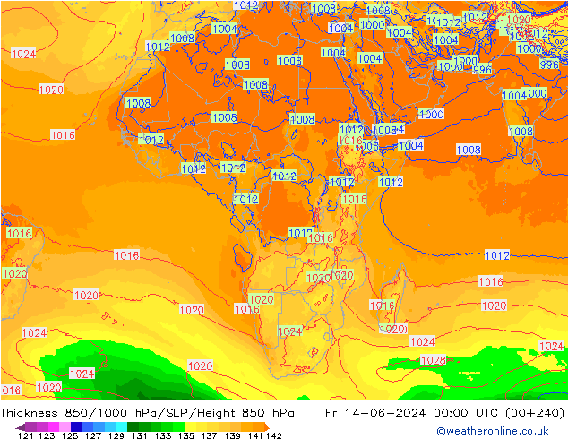 Thck 850-1000 hPa ECMWF Pá 14.06.2024 00 UTC