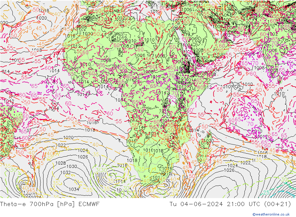 Theta-e 700hPa ECMWF mar 04.06.2024 21 UTC