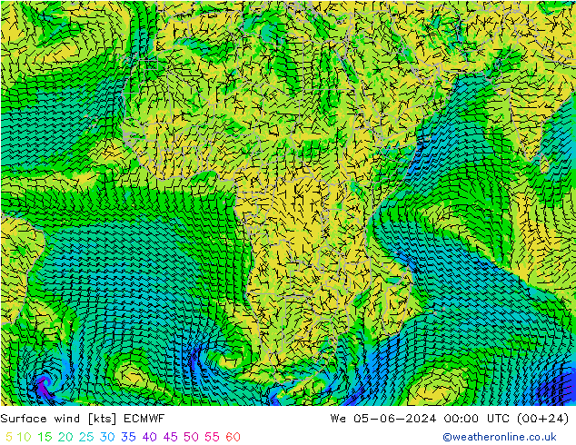 Vento 10 m ECMWF mer 05.06.2024 00 UTC