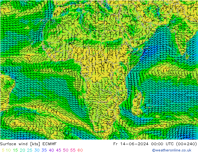 Viento 10 m ECMWF vie 14.06.2024 00 UTC