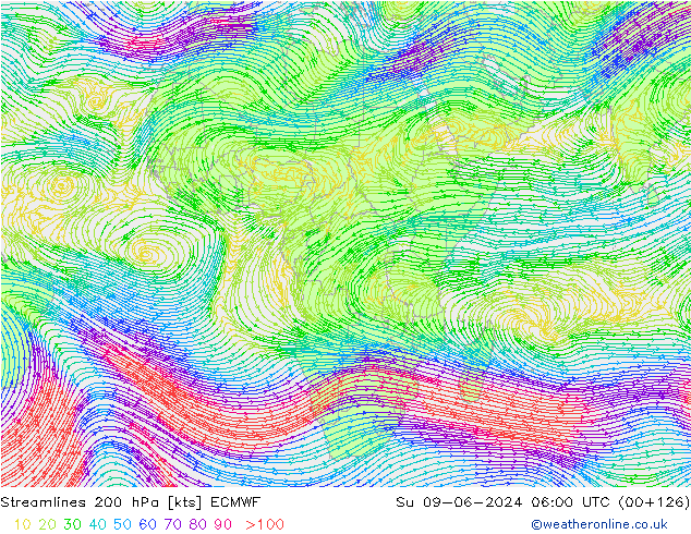 Streamlines 200 hPa ECMWF Su 09.06.2024 06 UTC