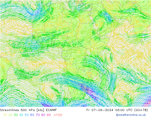 Streamlines 500 hPa ECMWF Fr 07.06.2024 06 UTC