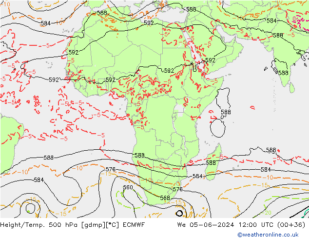 Z500/Rain (+SLP)/Z850 ECMWF mer 05.06.2024 12 UTC