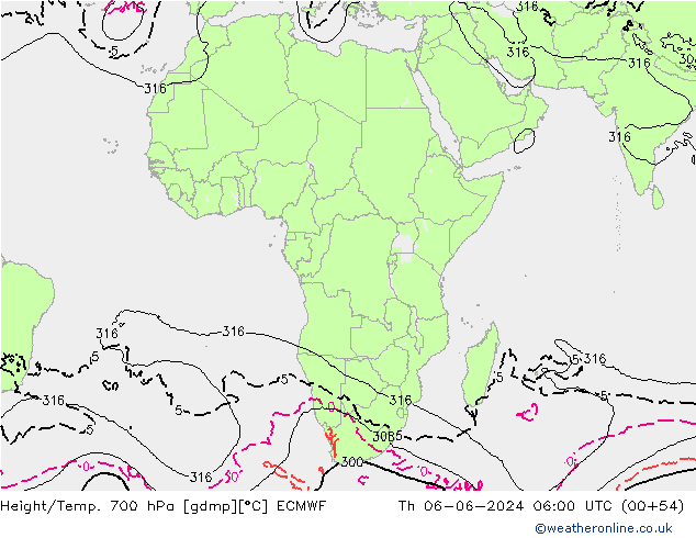 Height/Temp. 700 hPa ECMWF Qui 06.06.2024 06 UTC