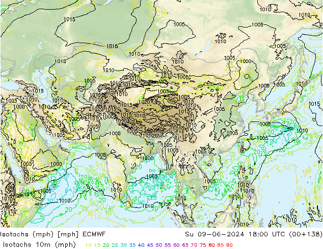 Isotachs (mph) ECMWF Su 09.06.2024 18 UTC