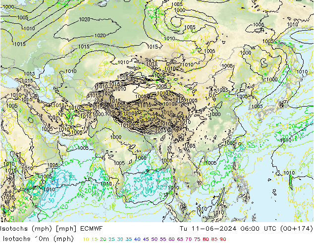 Isotachs (mph) ECMWF mar 11.06.2024 06 UTC