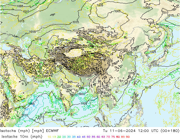 Isotachs (mph) ECMWF mar 11.06.2024 12 UTC