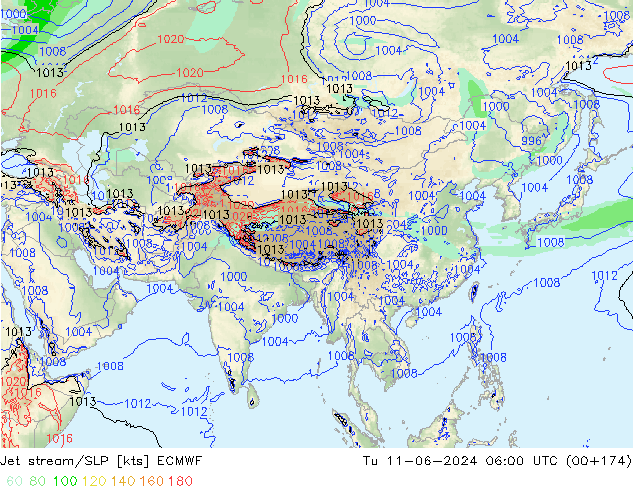 Prąd strumieniowy ECMWF wto. 11.06.2024 06 UTC