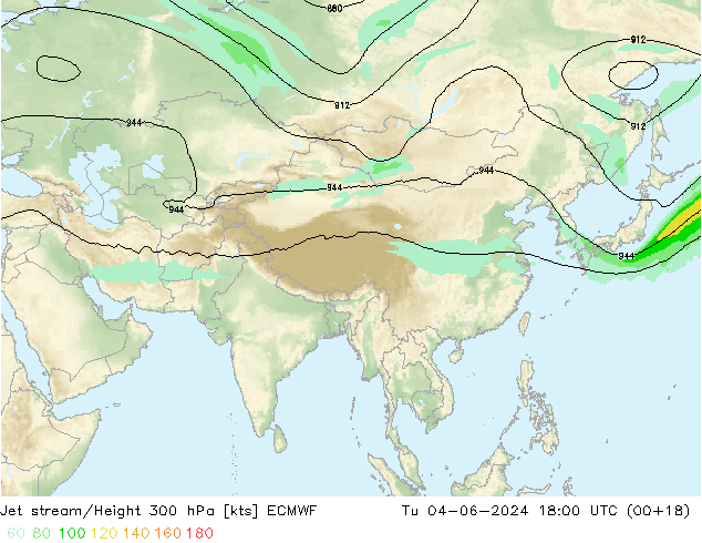 Jet stream/Height 300 hPa ECMWF Tu 04.06.2024 18 UTC