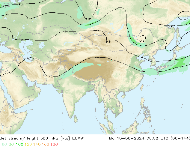 Jet stream/Height 300 hPa ECMWF Mo 10.06.2024 00 UTC