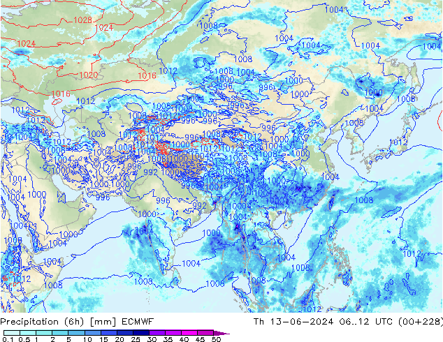 Z500/Rain (+SLP)/Z850 ECMWF jue 13.06.2024 12 UTC