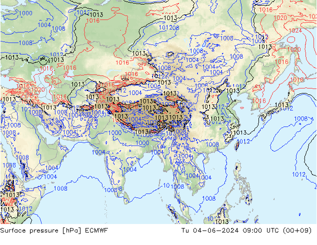 Surface pressure ECMWF Tu 04.06.2024 09 UTC