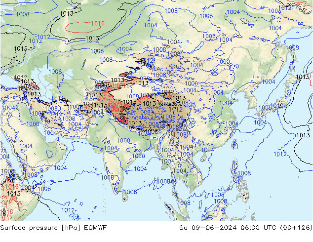 Luchtdruk (Grond) ECMWF zo 09.06.2024 06 UTC