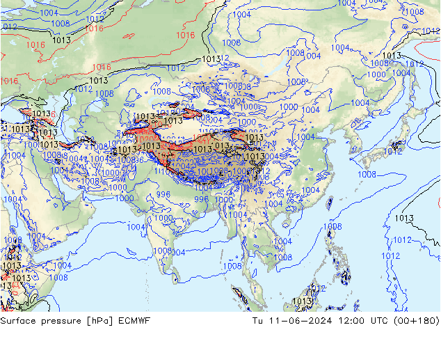 pressão do solo ECMWF Ter 11.06.2024 12 UTC