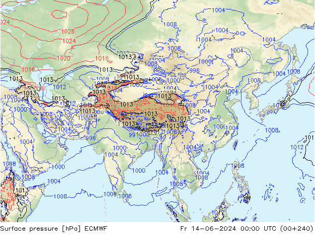 Surface pressure ECMWF Fr 14.06.2024 00 UTC