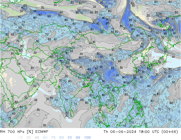 RH 700 hPa ECMWF Th 06.06.2024 18 UTC