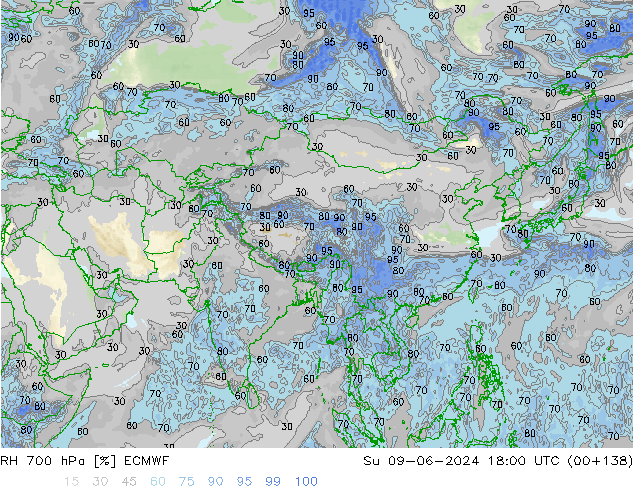 RH 700 hPa ECMWF Ne 09.06.2024 18 UTC