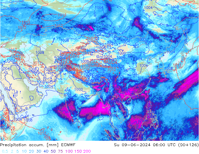 Precipitation accum. ECMWF nie. 09.06.2024 06 UTC