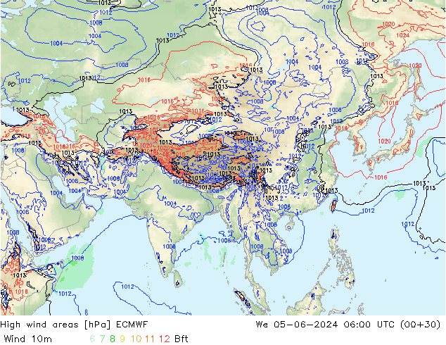 High wind areas ECMWF mer 05.06.2024 06 UTC