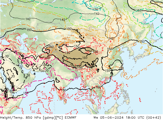 Z500/Yağmur (+YB)/Z850 ECMWF Çar 05.06.2024 18 UTC