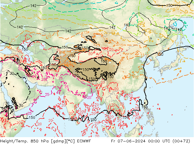 Height/Temp. 850 hPa ECMWF Fr 07.06.2024 00 UTC