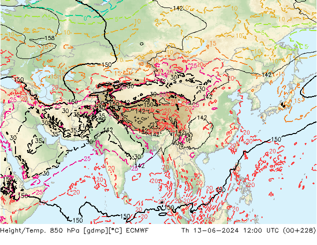 Z500/Rain (+SLP)/Z850 ECMWF jue 13.06.2024 12 UTC