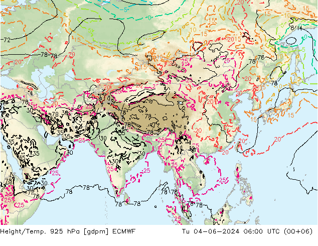 Height/Temp. 925 hPa ECMWF Tu 04.06.2024 06 UTC